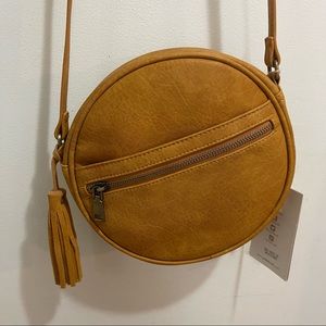 Antik Kraft Womens Vegan Leather Mustard Round Crossbody Bag Purse Handbag
